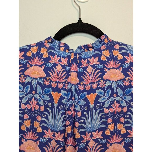 J. McLaughlin XS Dress Chessie Silk Blend Blue Floral Tiered Stained Glass Boho - Picture 12 of 12